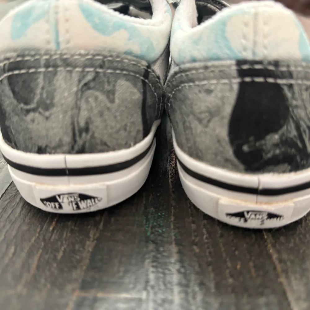 Vans Old Skool V Kids Sneakers Marble Black/Blue Velcro Size 8 Gently Used - Picture 7 of 7